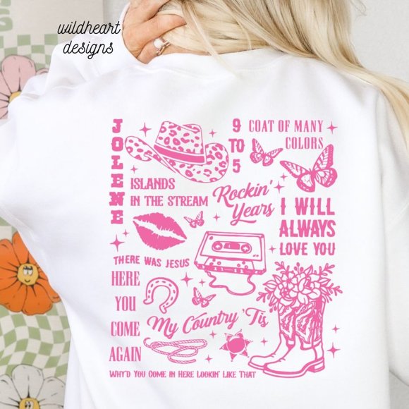 Dolly Parton Sweatshirt, Front & Back Print, Unisex Crew Neck Dolly Sweatshirt - Picture 4 of 6